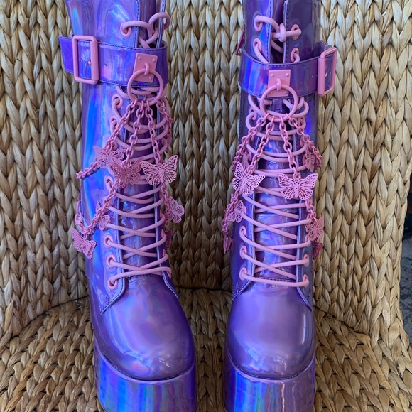 Dolls Kill Shoes Nib Club Exx Lavender Pink Butterfly Boots Poshmark